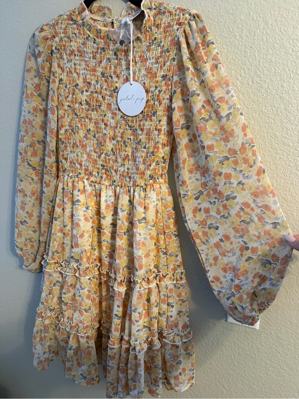 NWT Petal & Pup Rachel Dress -Floral Smocked Tiered Dress - Peach Floral Size 0 - Picture 6 of 12